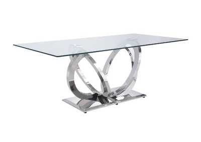 Finley Clear Glass & Mirrored Silver Finish Dining Table