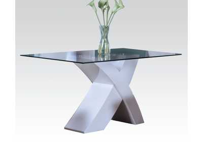 Pervis White & Clear Glass Dining Table