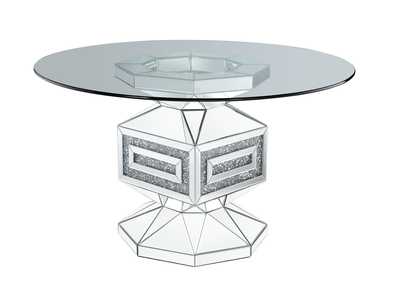 Noralie Clear Glass, Mirrored & Faux Diamonds Dining Table,Acme