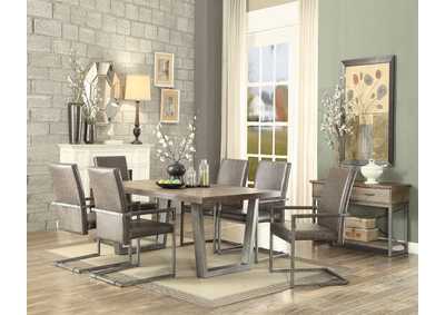 Lazarus Weathered Oak & Antique Silver Dining Table,Acme