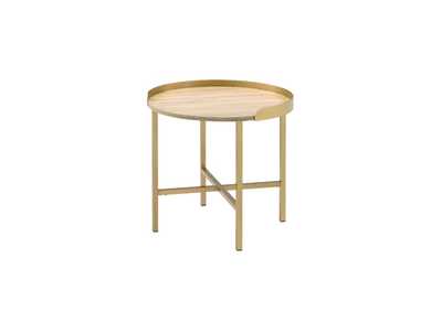 Image for Mithea Oak Table Top & Gold Finish End Table
