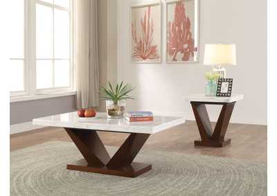 Forbes White Marble & Walnut Coffee Table