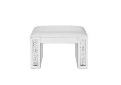 Nysa Ivory PU, Mirrored & Faux Crystals Vanity Stool,Acme
