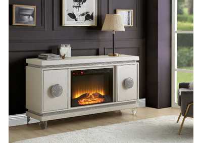 Image for Noralie Ivory PU & Faux Diamonds Fireplace