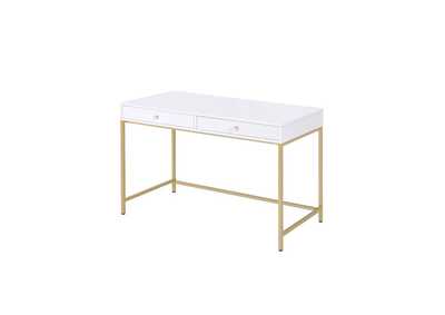 Ottey White High Gloss & Gold Desk