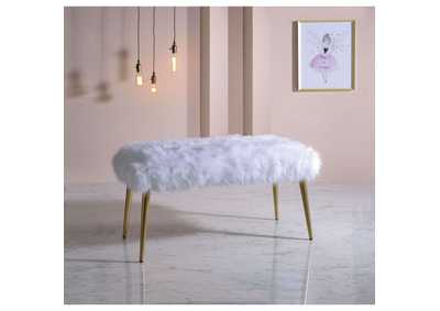 Image for Bagley II White Faux Fur & Gold Bench