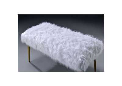 Bagley II White Faux Fur Gold Bench,Acme
