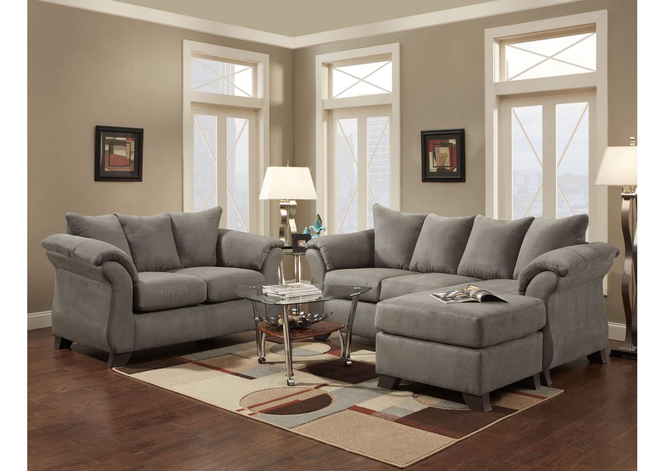 Sensations Grey Sofa W/Chaise,Affordable Furniture
