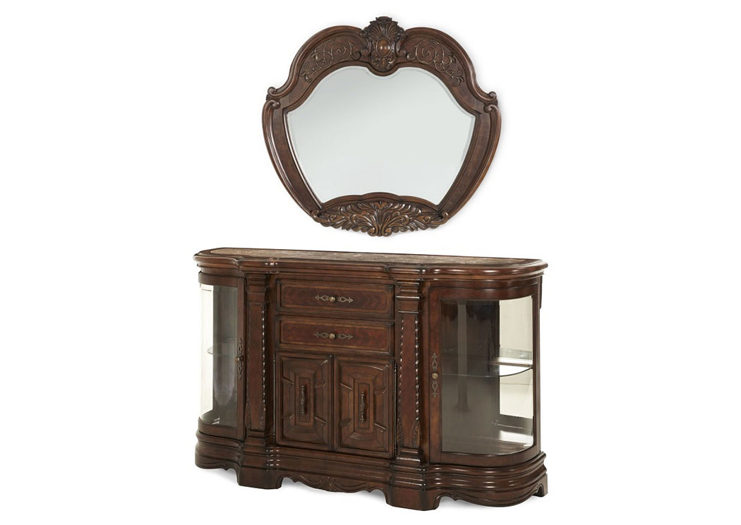 Windsor Court"Sideboard and Mirror" Vintage Fruitwood,Michael Amini (AICO)