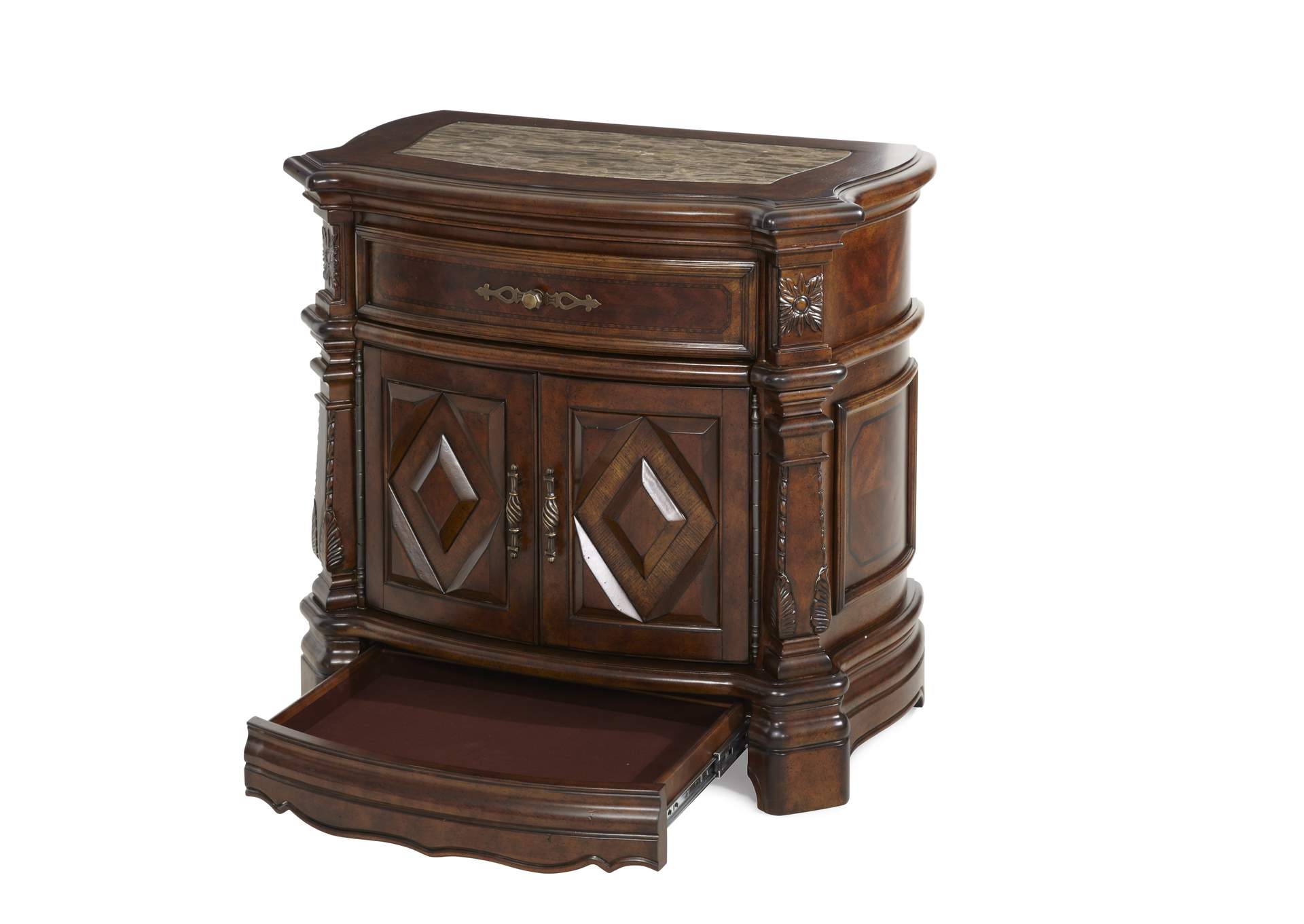 Windsor Court Night Stand Vintage Fruitwood,Michael Amini (AICO)