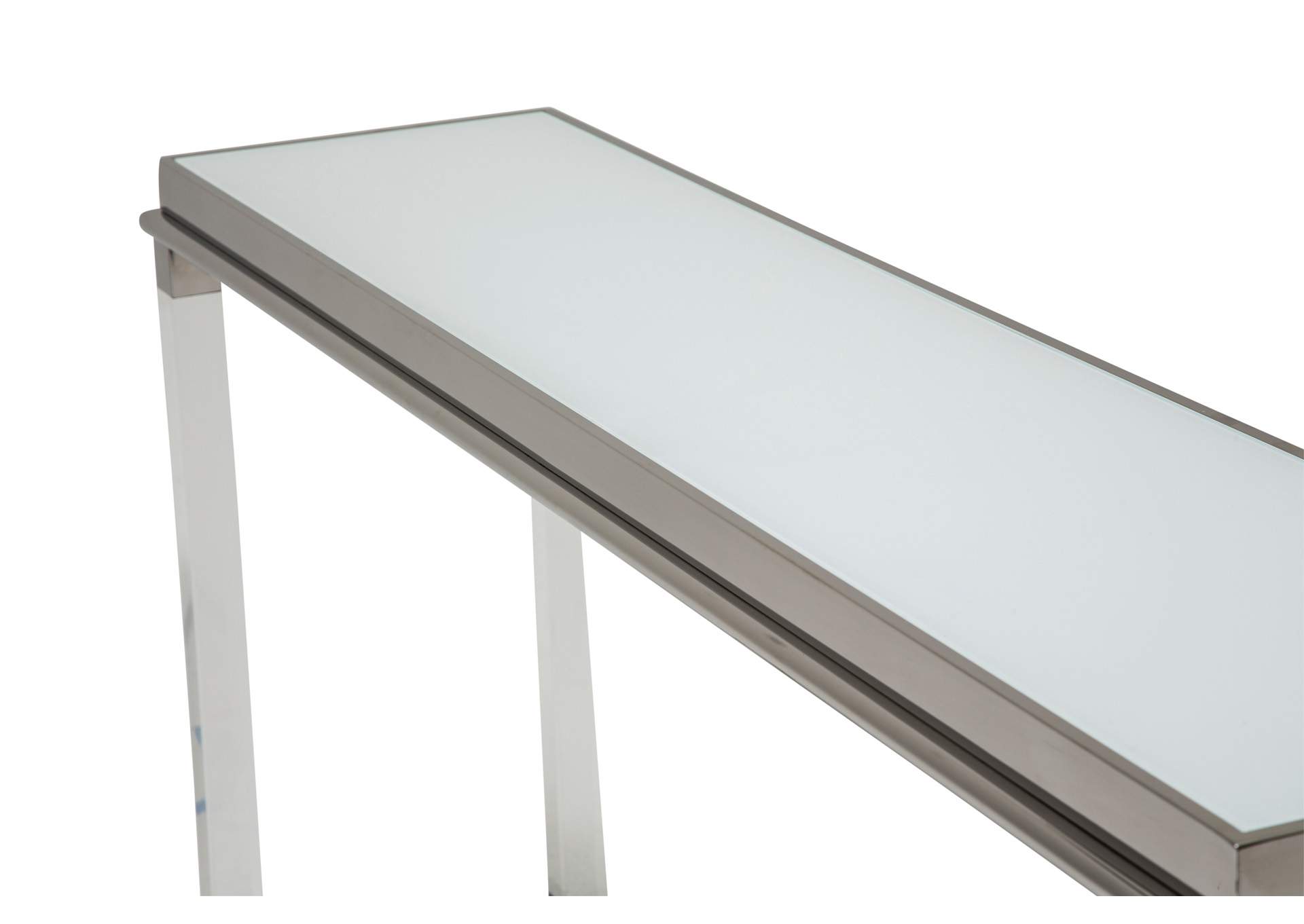 State St. Console Tbl.w/Glossy Wht.Glass Top StainlessSteel,Michael Amini (AICO)