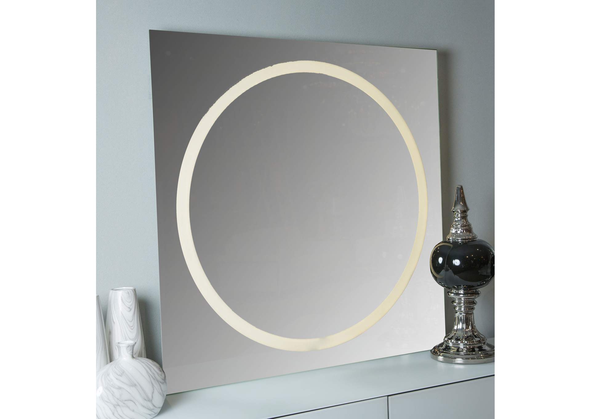 Halo LED Wall Mirror Glossy White,Michael Amini (AICO)