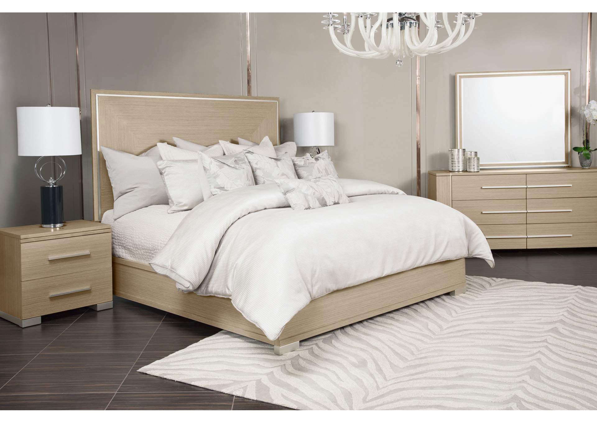 Laguna Ridge"King Panel Bed"Washed Oak,Michael Amini (AICO)