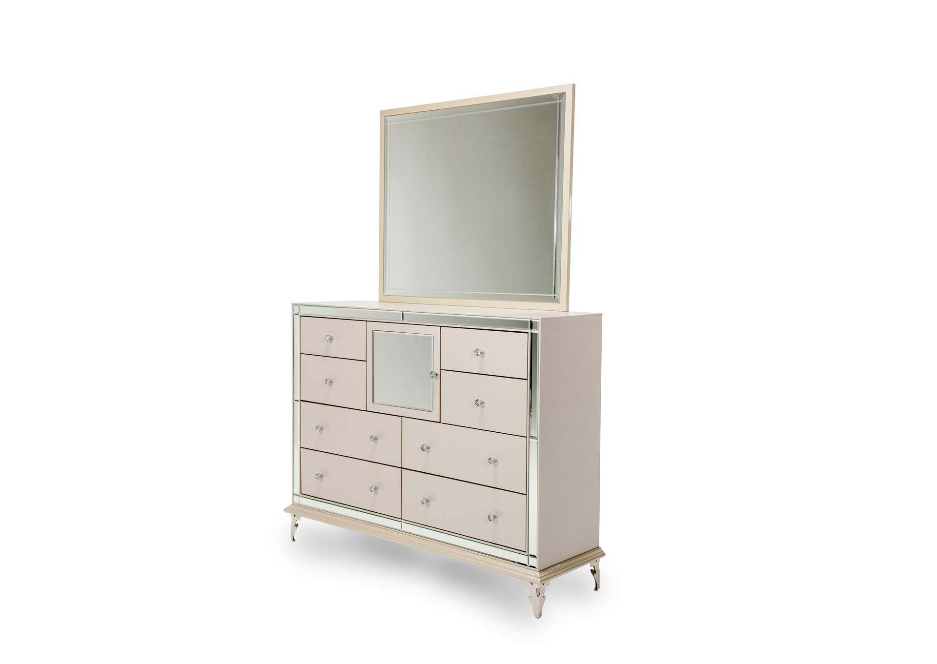 Hollywood Loft"Upholstered Dresser and Mirror"Frost,Michael Amini (AICO)