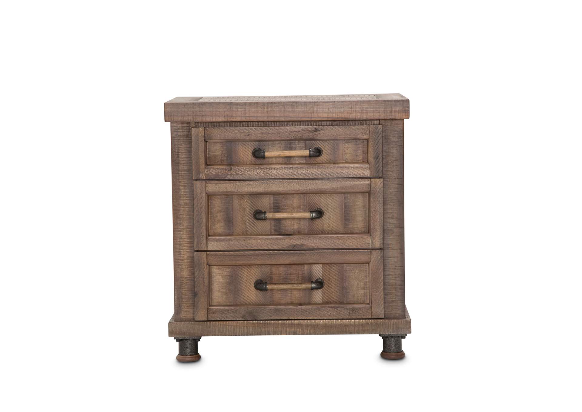 Crossings Nightstand, 3 Drawer Reclaimed Barn,Michael Amini (AICO)