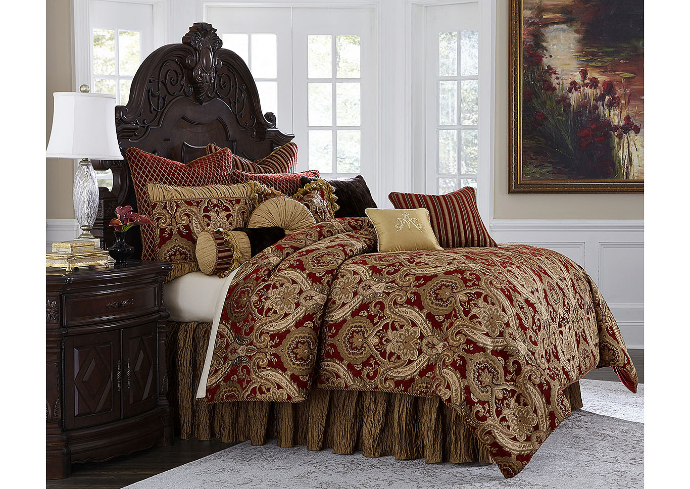 Lafayette 13 pc King Comforter Set Red,Michael Amini (AICO)