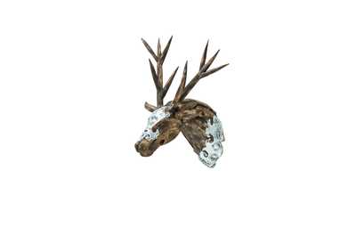 Dear Head w/Wood Antlers and Hand Applied Aluminum