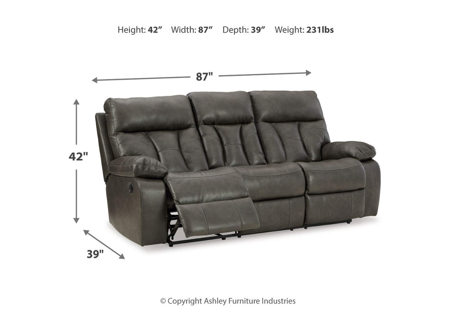 Willamen Reclining Sofa with Drop Down Table,Signature Design By Ashley