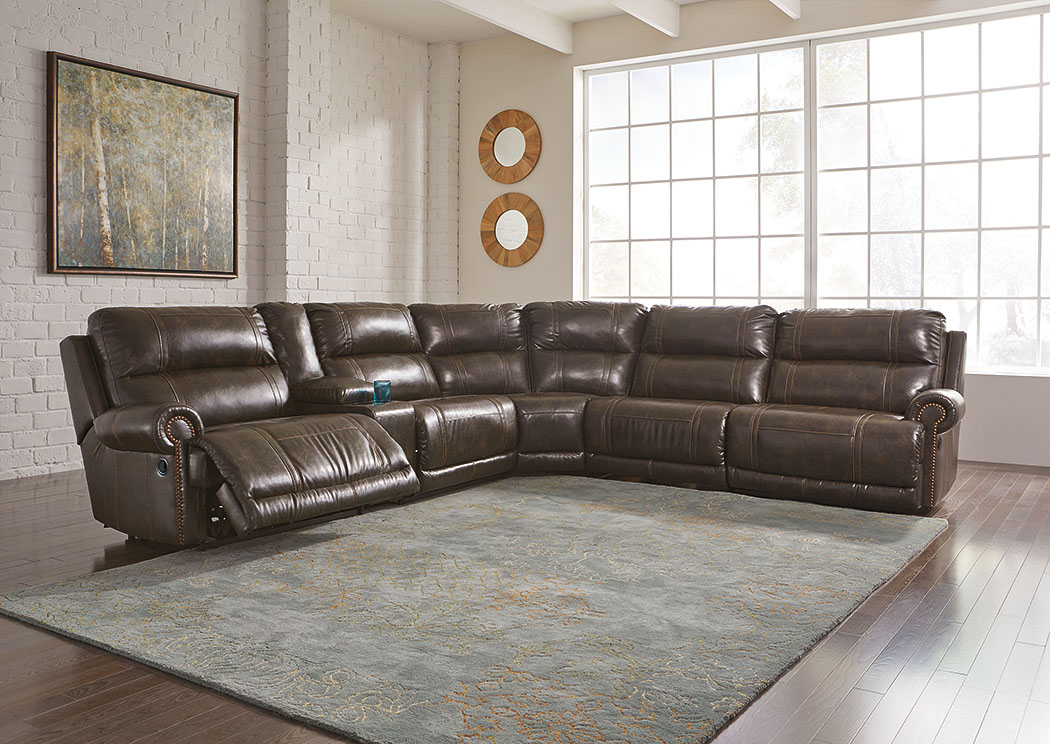 Dak DuraBlend Antique Left Facing Sectional w/ Console and Right Facing Wall Recliner,ABF Signature Design by Ashley