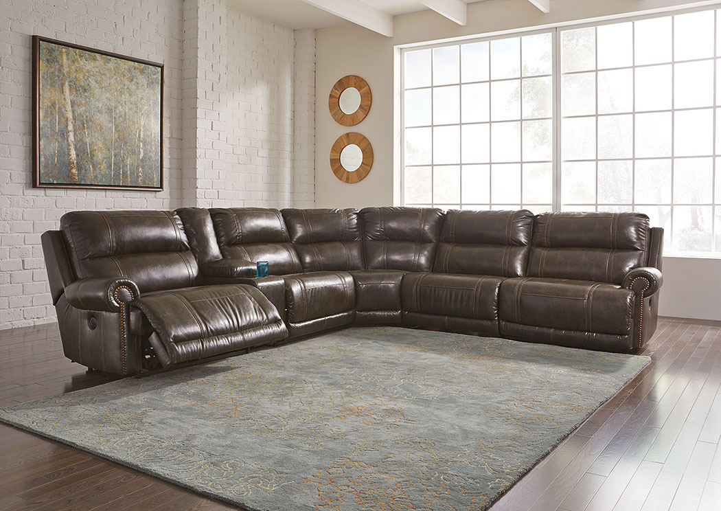 Dak DuraBlend Antique Left Facing Zero Wall Power Recliner Sectional w/ Console,ABF Signature Design by Ashley