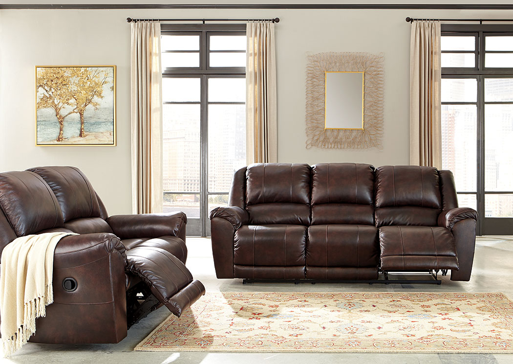 Yancy Walnut Reclining Sofa and Loveseat,ABF Signature Design by Ashley