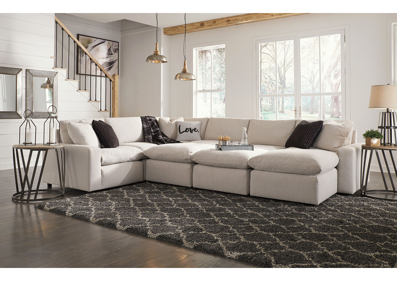 Savesto Ivory 6 Piece Sectional W 3 Ottomans Ivan Smith Furniture