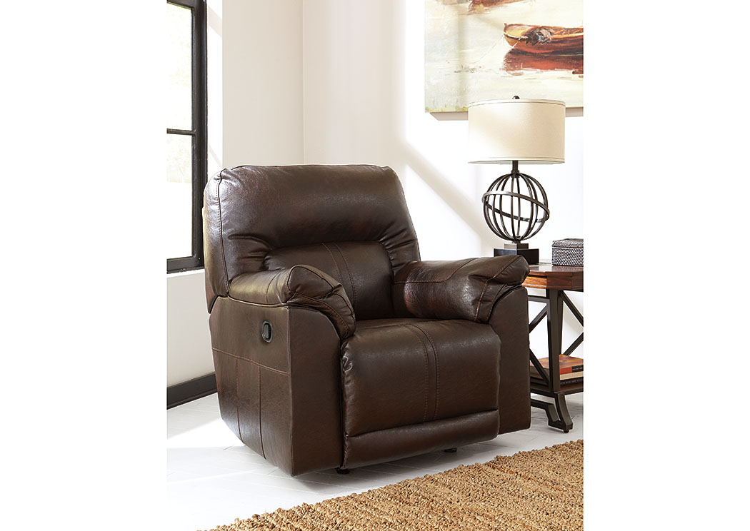 Barrettsville DuraBlend® Chocolate Rocker Recliner,ABF Benchcraft