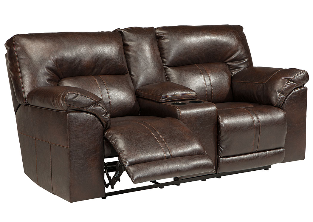 Barrettsville DuraBlend® Chocolate Double Reclining Loveseat w/Console,ABF Benchcraft