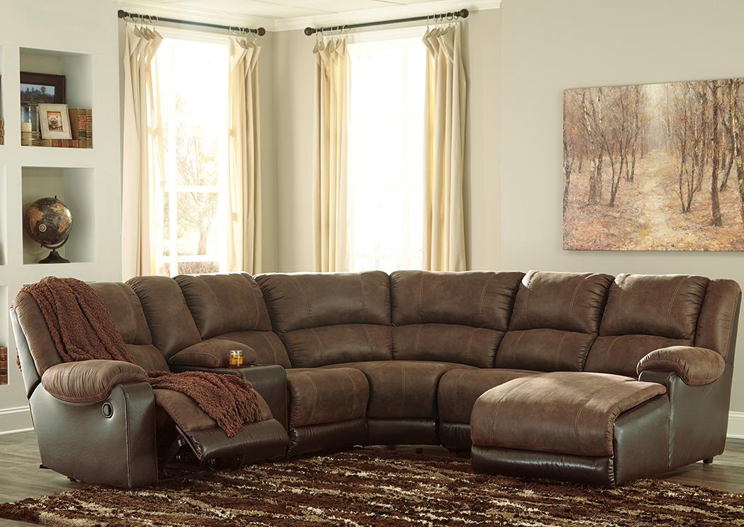 Nantahala Coffee Left Facing Corner Chaise Sectional w/Storage Console,ABF Signature Design by Ashley