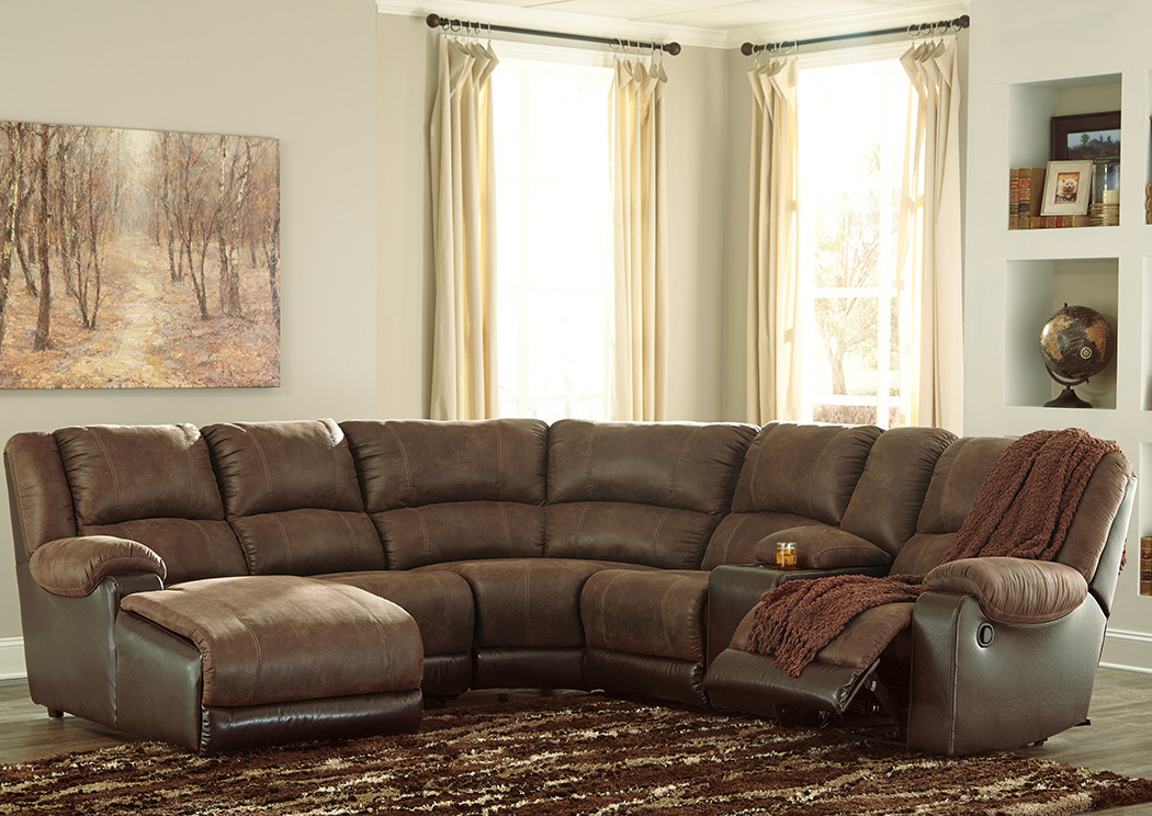 Nantahala Coffee Right Facing Corner Chaise Sectional w/Storage Console,ABF Signature Design by Ashley