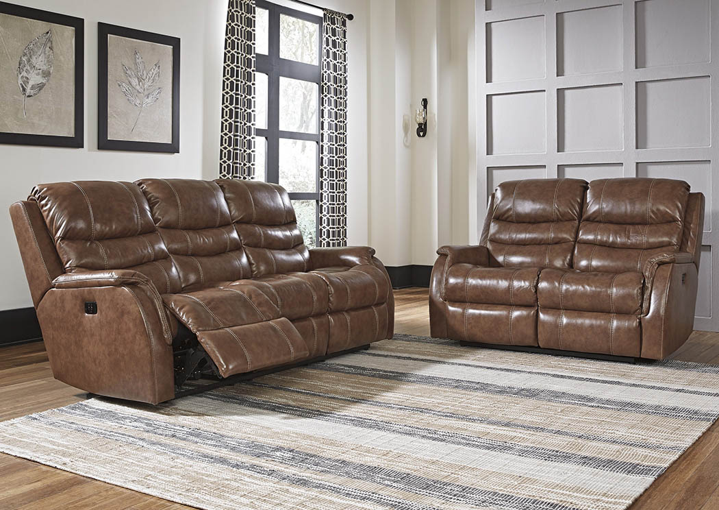Metcalf Nutmeg Power Reclining Sofa and Loveseat w/ Adjustable Headrest,ABF Signature Design by Ashley