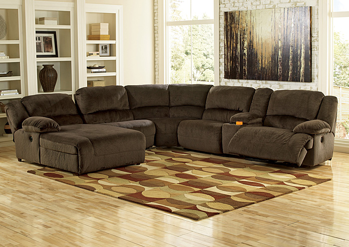 Toletta Chocolate Left Facing Chaise End Reclining Sectional w/ Storage Console,ABF Signature Design by Ashley