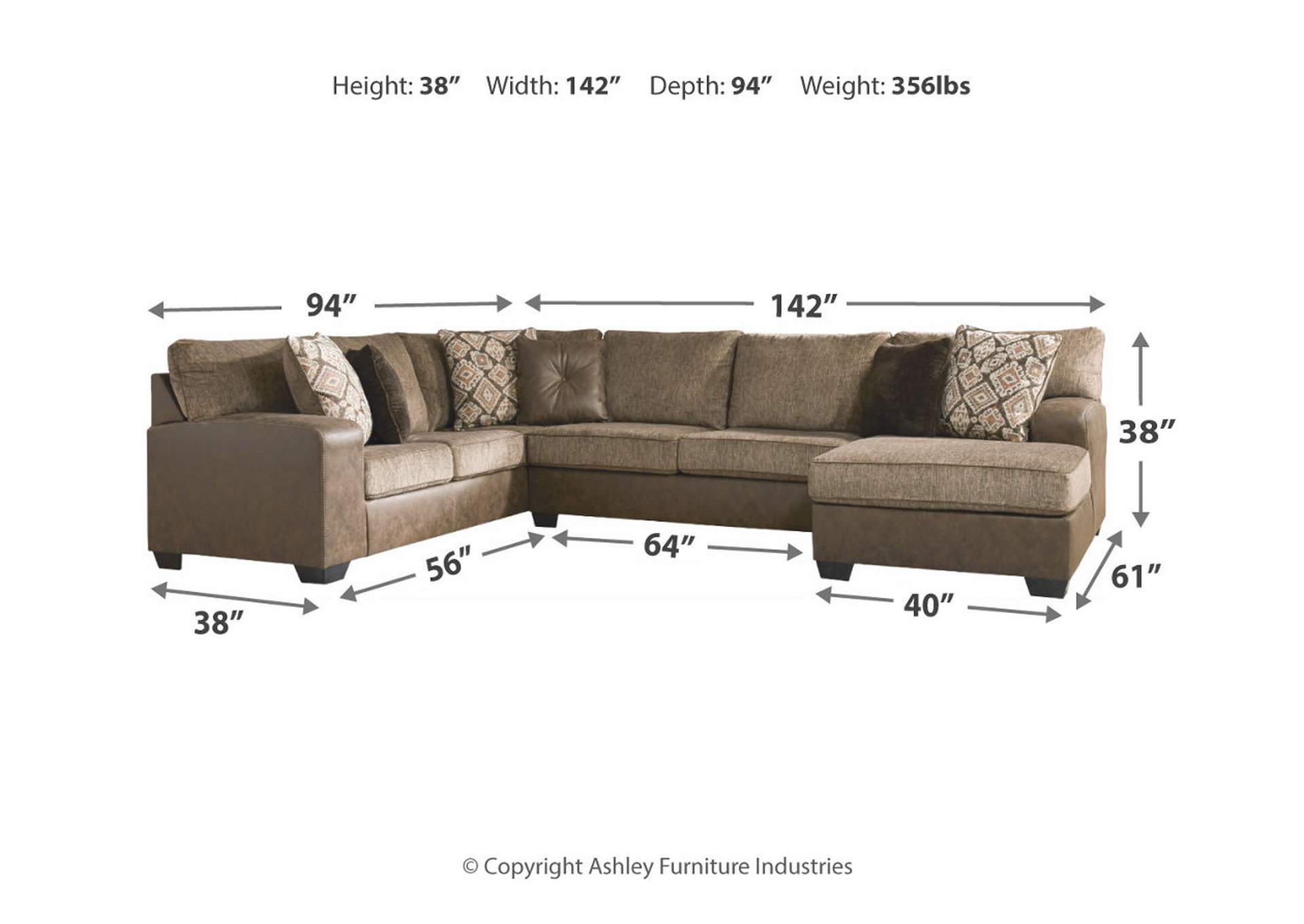 Abalone 3-Piece Sectional with Chair,Benchcraft