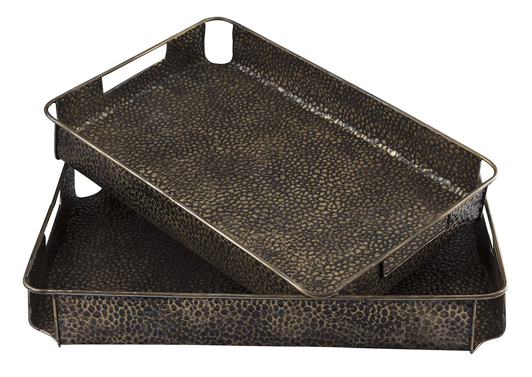 Kale Antique Bronze Finish Tray (Set of 2),ABF Signature Design by Ashley