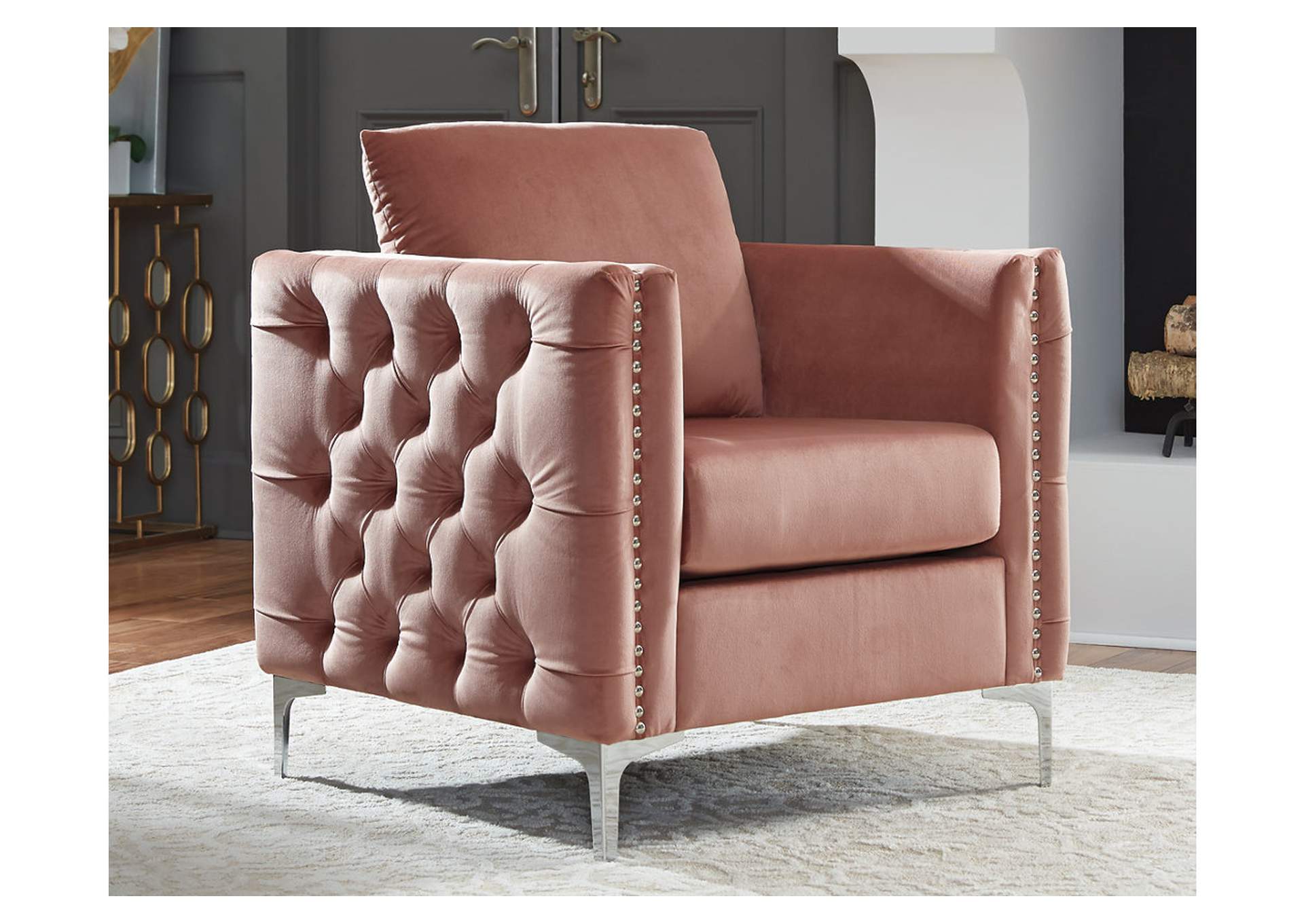 Lizmont Blush Pink Accent Chair Furniture Clearance Center