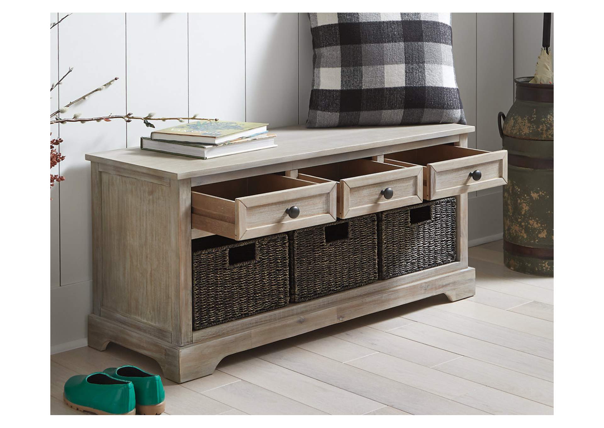 Oslember Light Brown Storage Bench,Direct To Consumer Express