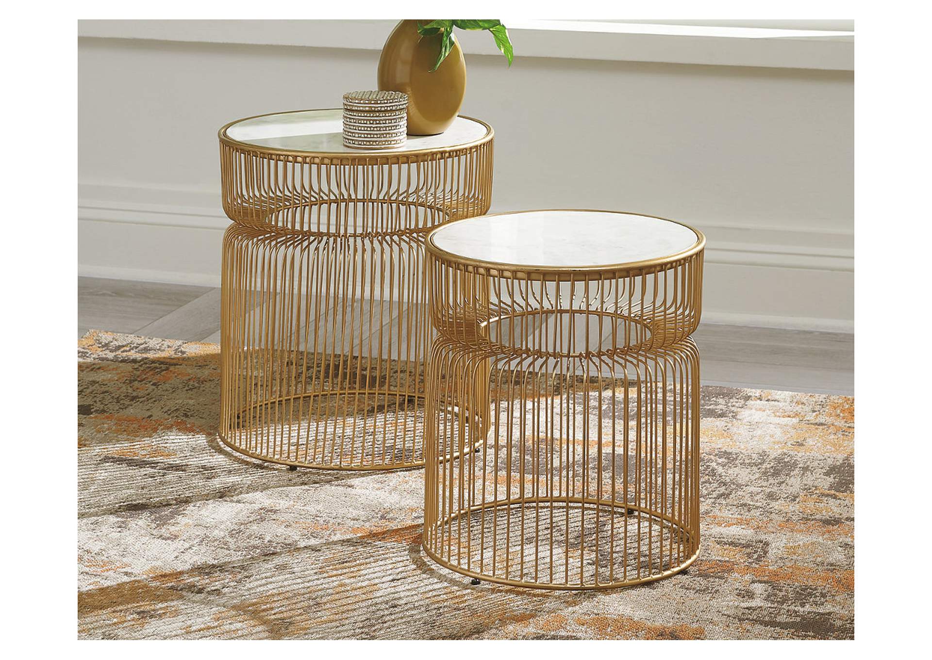 Vernway White/Gold Finish Accent Table (Set of 2),Direct To Consumer Express
