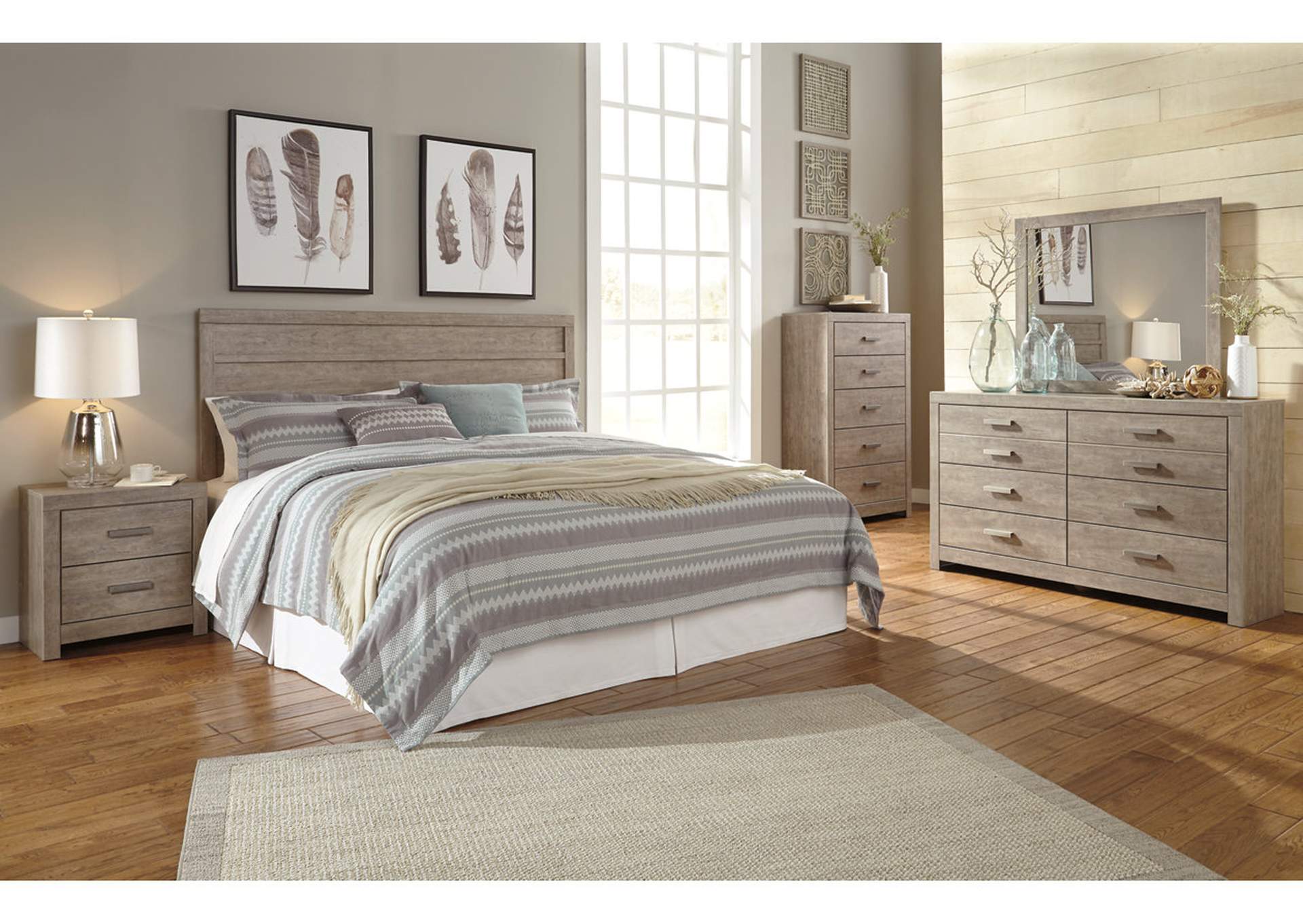 Culverbach Gray King Panel Bed w/Dresser, Mirror and Nightstand,ABF Signature Design by Ashley