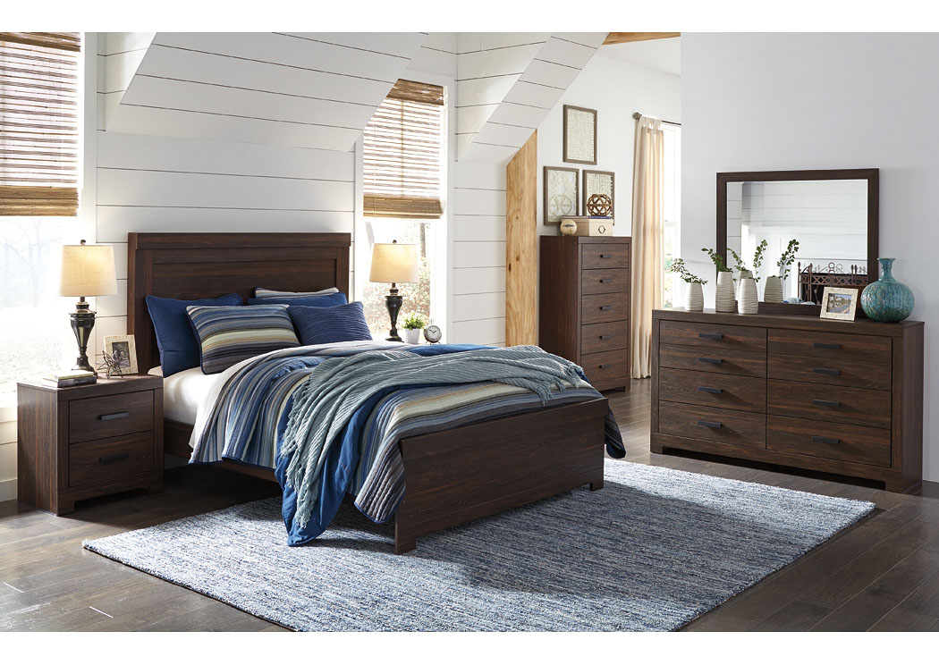 Arkaline Brown Queen Panel Bed w/Dresser, Mirror, Drawer Chest and Nightstand,ABF Signature Design by Ashley