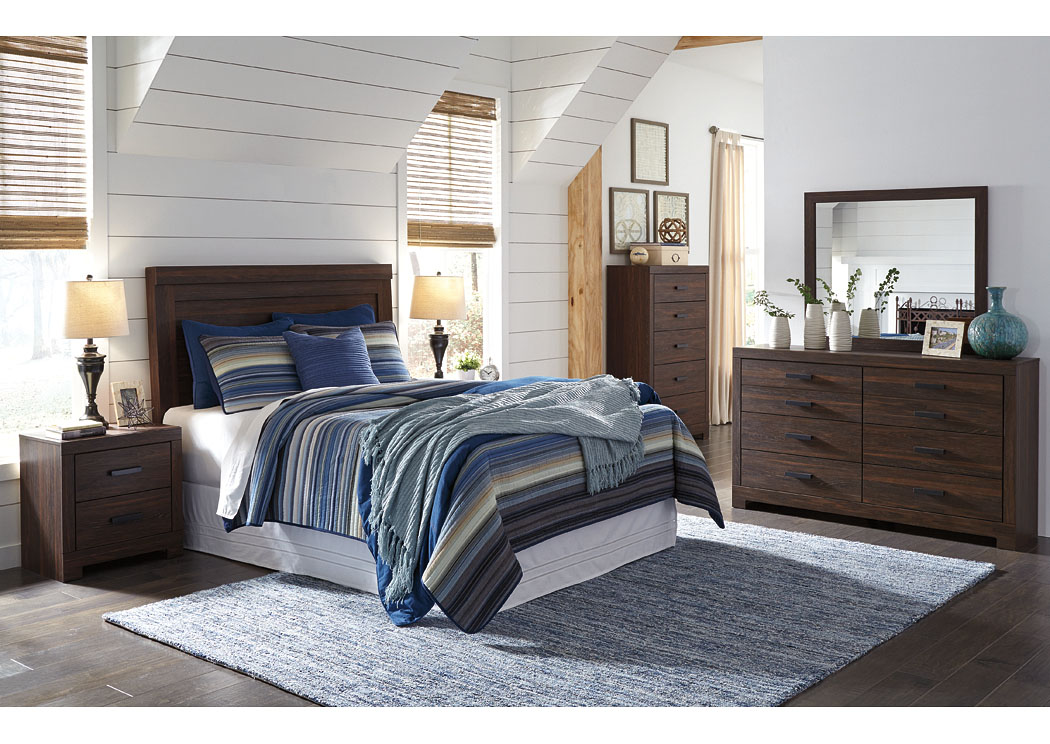 Arkaline Brown Queen/Full Panel Headboard w/Dresser & Mirror,ABF Signature Design by Ashley