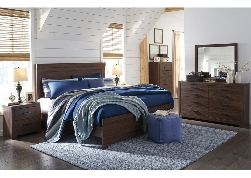 Arkaline Brown King Panel Bed w/Dresser, Mirror, Drawer Chest and Nightstand,ABF Signature Design by Ashley