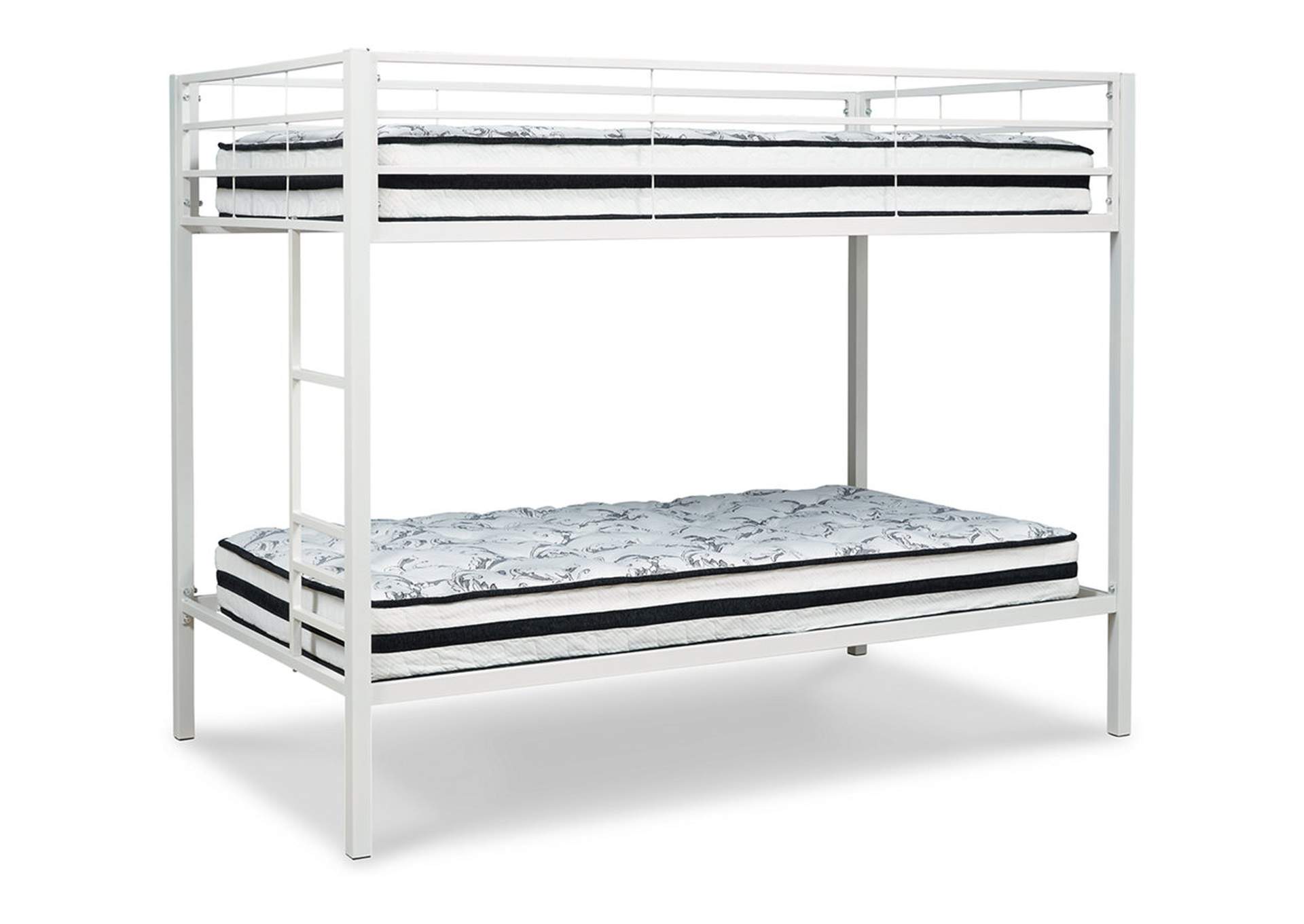 White Broshard Twin Over Metal, White Metal Bunk Beds