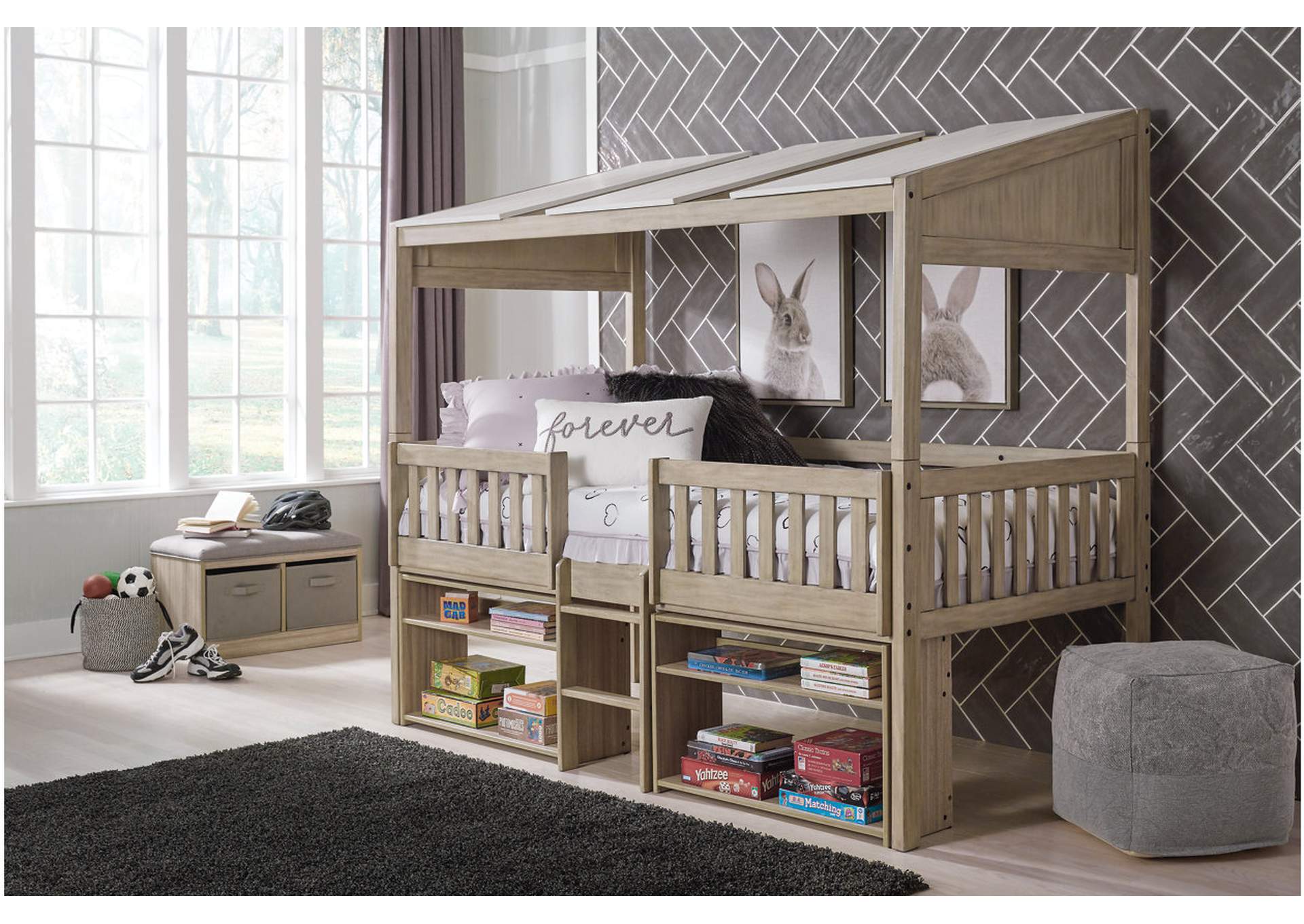 Wrenalyn Twin Loft Bed with Under Bed Bookcase Storage,Signature Design By Ashley