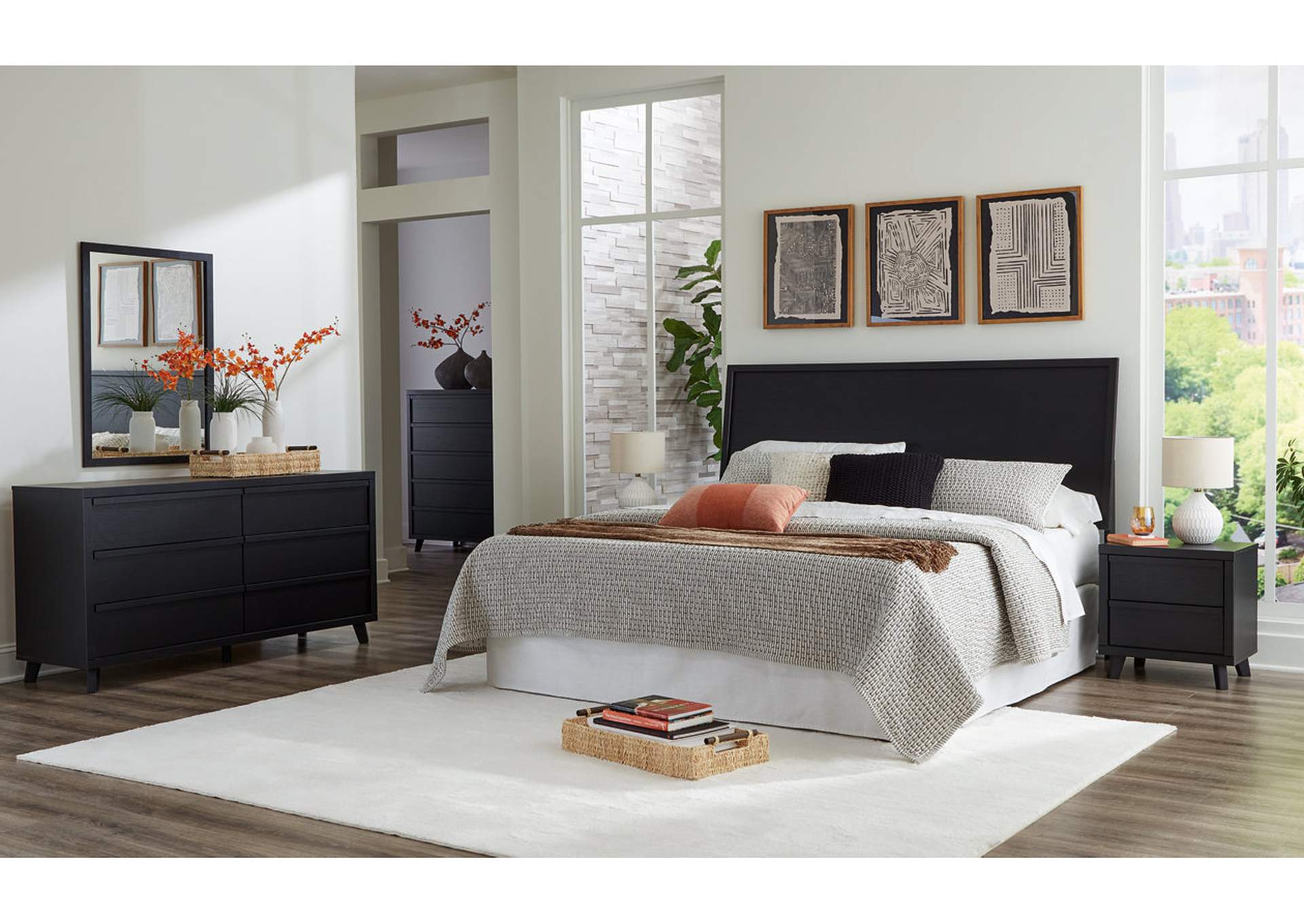 Danziar King Panel Headboard with Mirrored Dresser and 2 Nightstands,Signature Design By Ashley