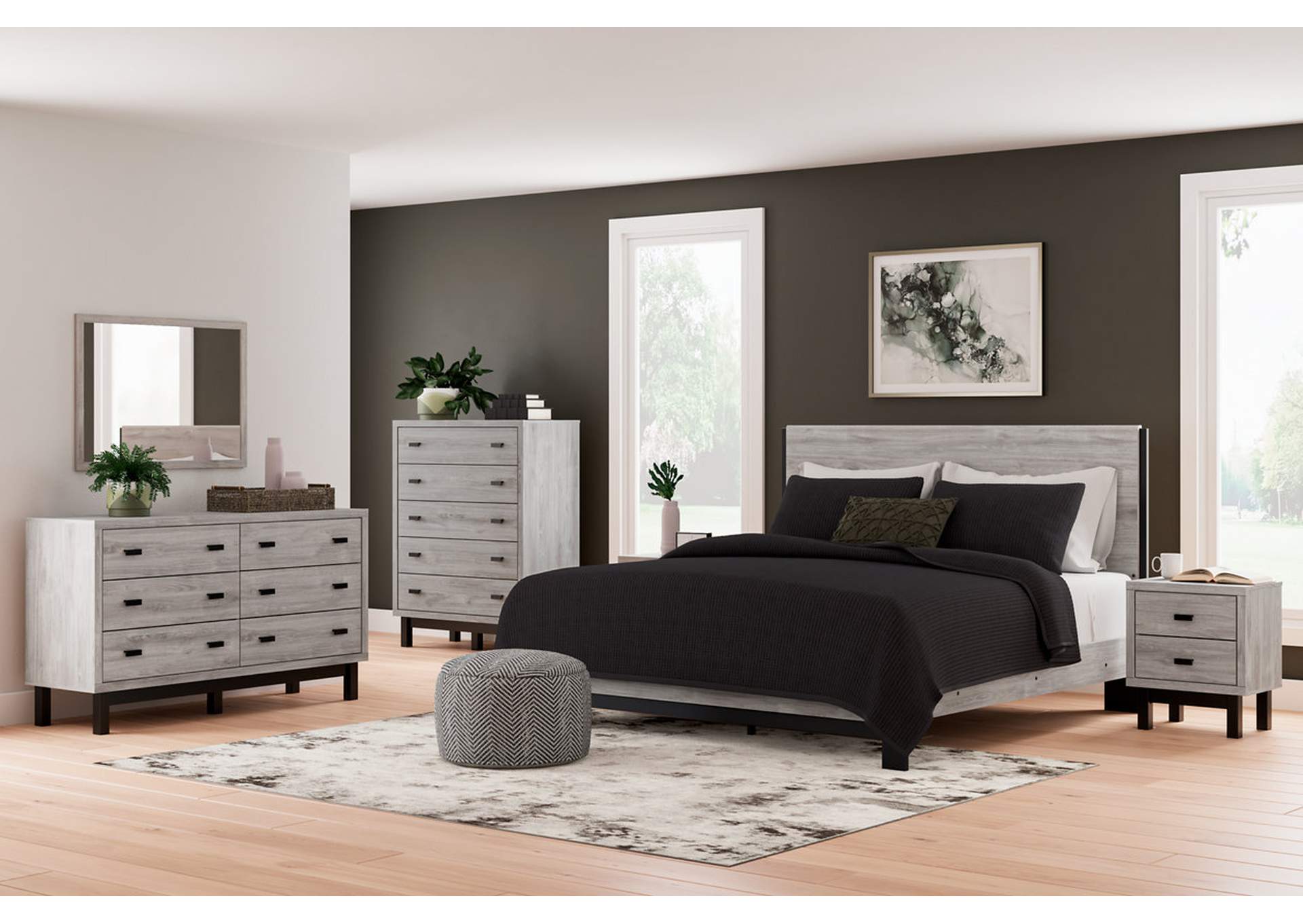 Vessalli King Panel Bed with Mirrored Dresser, Chest and Nightstand,Signature Design By Ashley