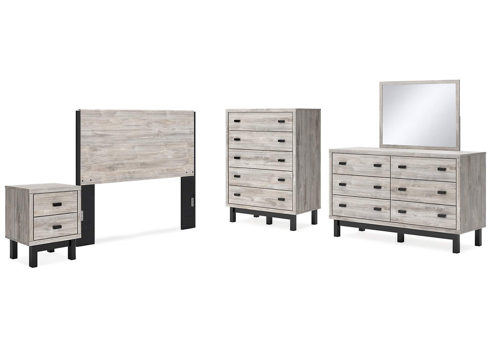 Vessalli Queen Panel Headboard with Mirrored Dresser, Chest and Nightstand,Signature Design By Ashley