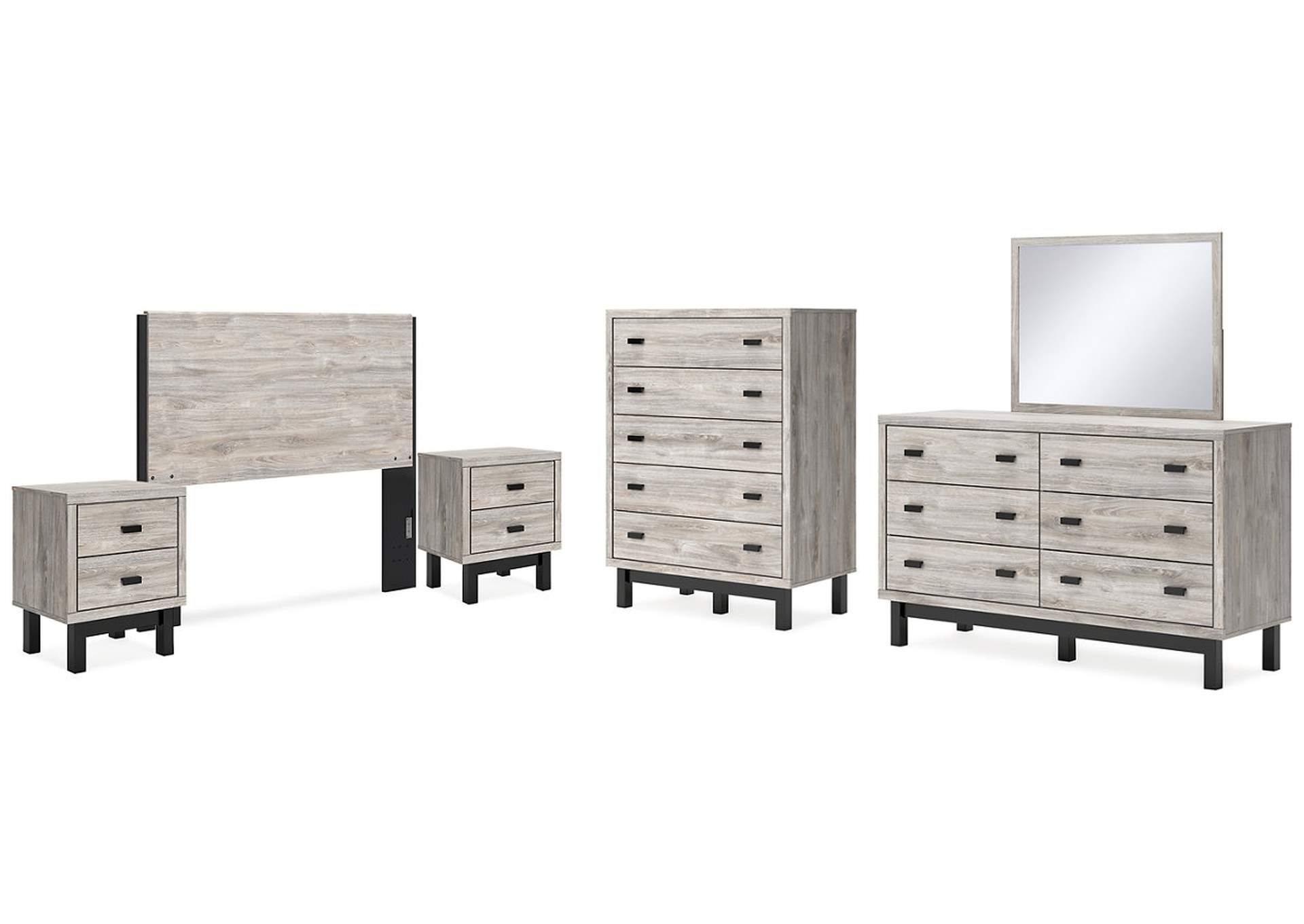 Vessalli Queen Panel Headboard with Mirrored Dresser, Chest and 2 Nightstands,Signature Design By Ashley