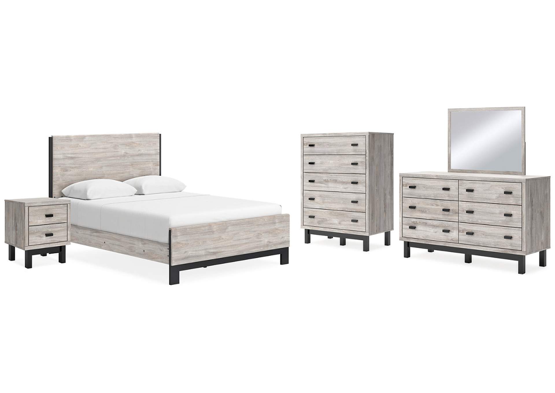 Vessalli Queen Panel Bed with Mirrored Dresser, Chest and Nightstand,Signature Design By Ashley