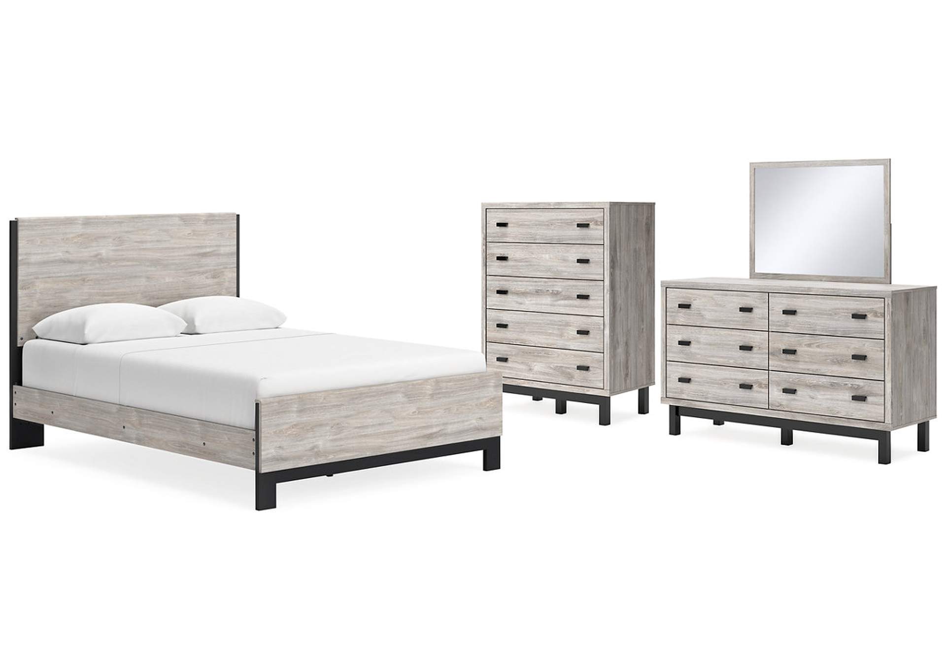 Vessalli Queen Panel Bed with Mirrored Dresser and Chest,Signature Design By Ashley