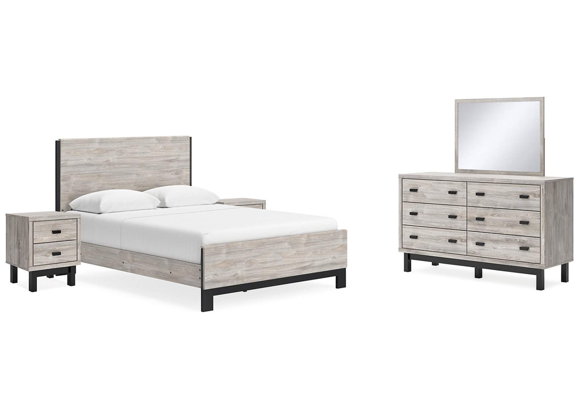 Vessalli Queen Panel Bed with Mirrored Dresser and 2 Nightstands,Signature Design By Ashley